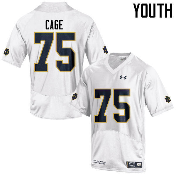 Youth NCAA Notre Dame Fighting Irish #75 Daniel Cage Stitched College Under Armour Authentic White Football Jersey DG10F16PK